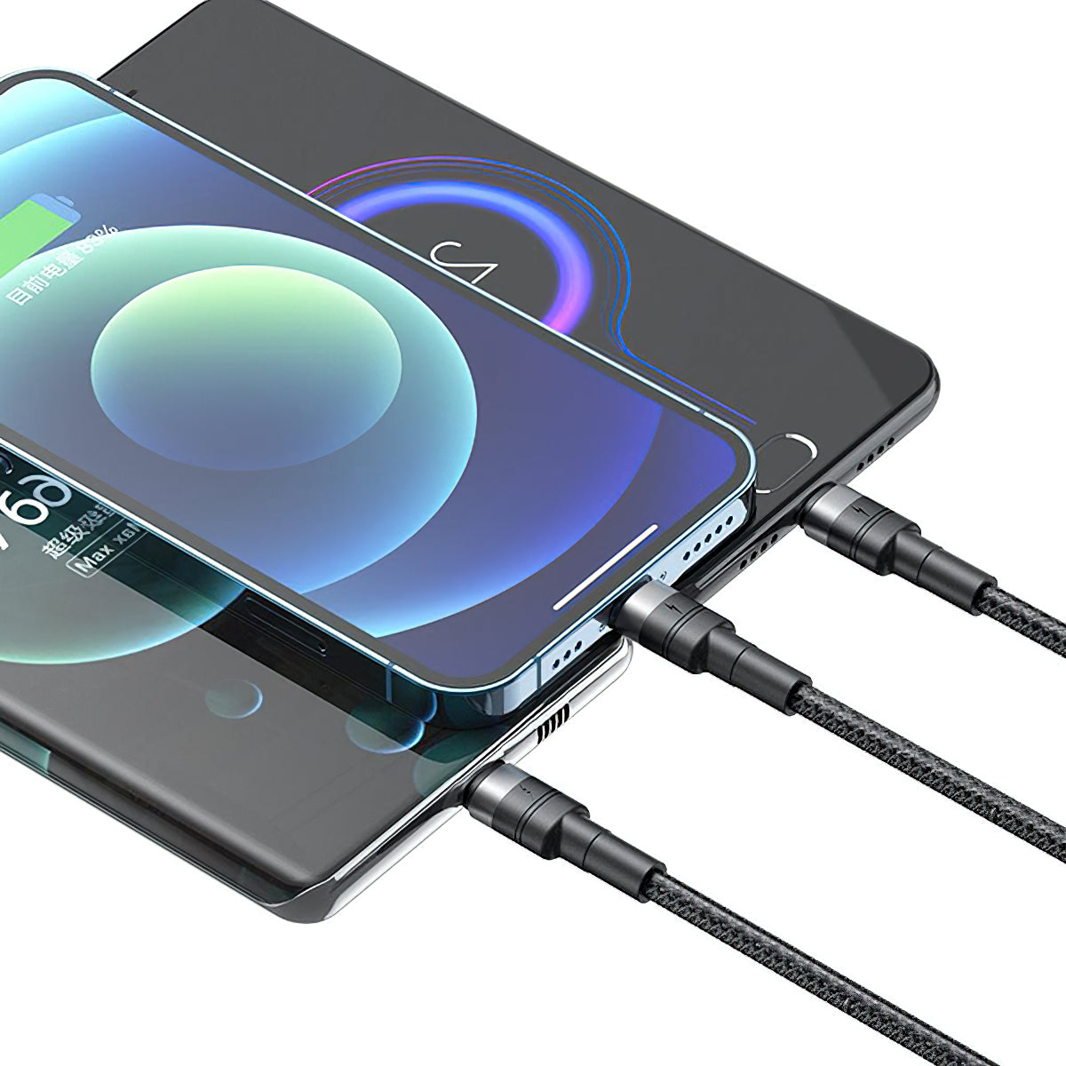 Ladekabel USB-A - Lightning / microUSB / USB-C XO Design NB-Q191 3in1, 66W, 1.2m, Svart
