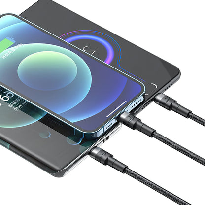 Ladekabel USB-A - Lightning / microUSB / USB-C XO Design NB-Q191 3in1, 66W, 1.2m, Svart