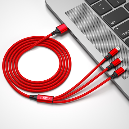 Ladekabel USB-A - Lightning / microUSB / USB-C XO Design NB173 3in1, 18W, 1.2m, Rød