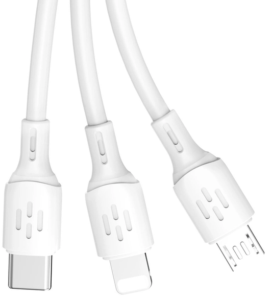 USB-A ladekabel - Lightning / microUSB / USB-C Dudao L8A 3i1, 66W, 1,2m, hvit