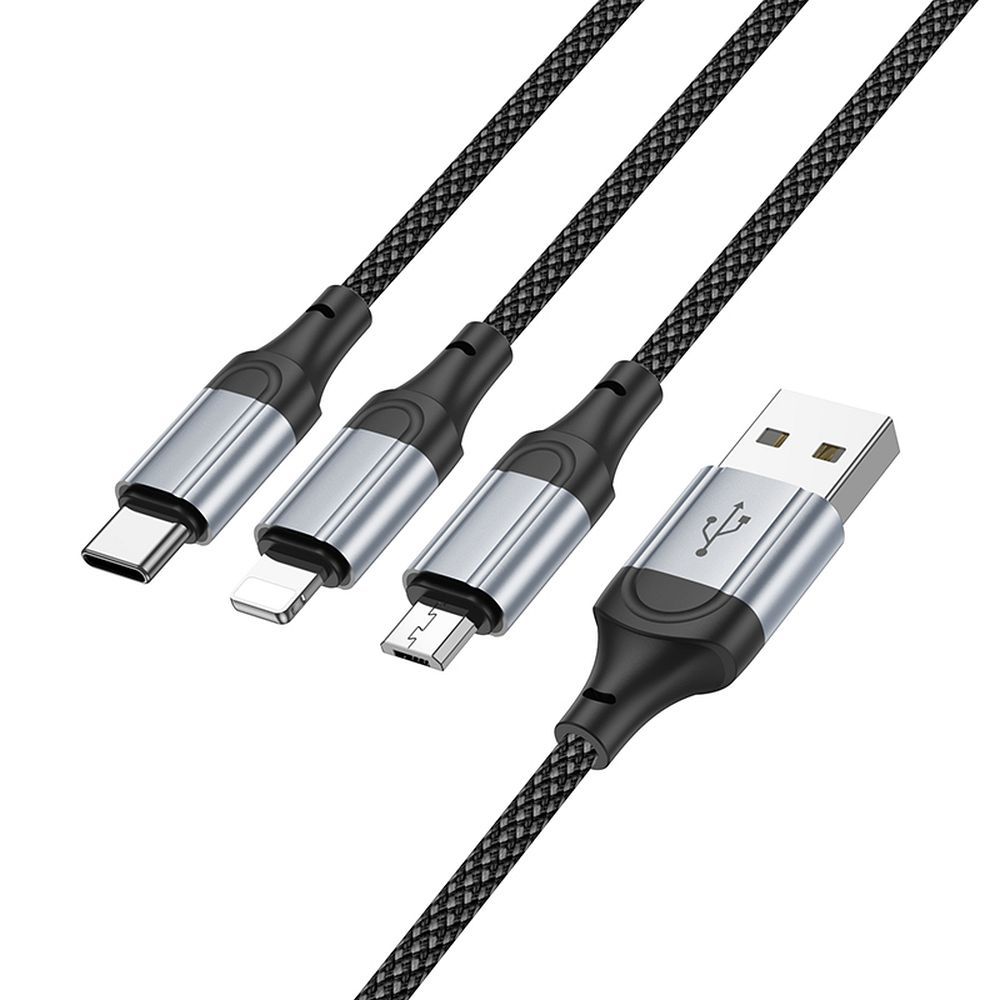 Ladekabel USB-A til Lightning / microUSB / USB-C HOCO X102 3in1, 18W, 1m, Svart 