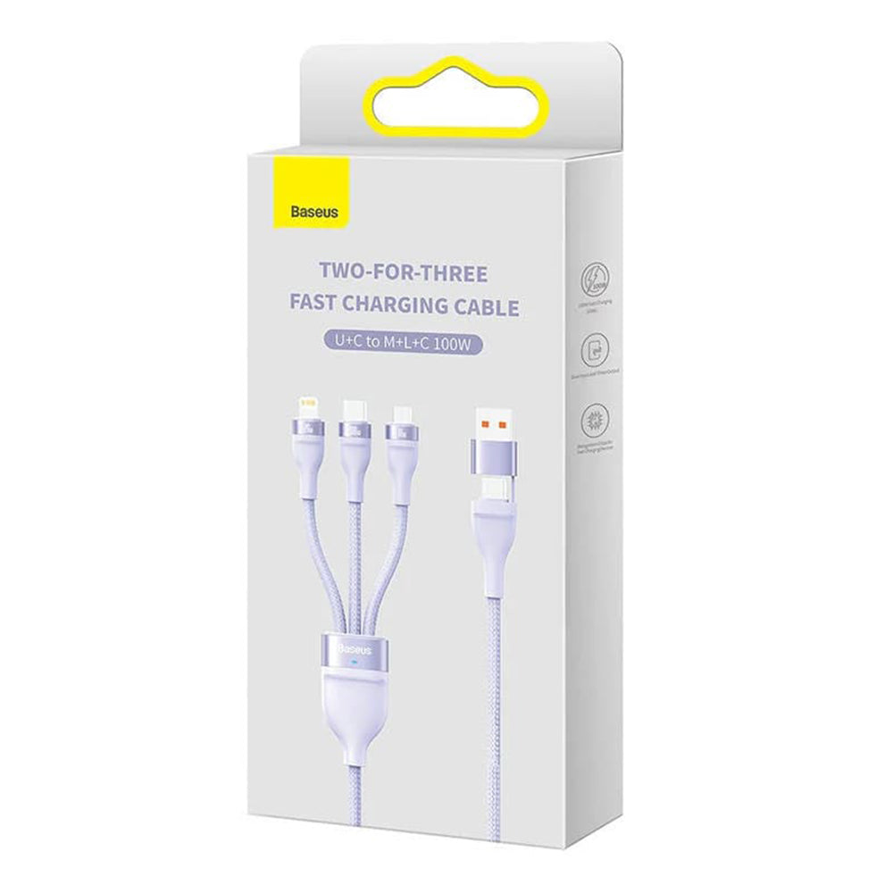 Ladekabel USB-A / USB-C - Lightning / microUSB / USB-C Baseus Flash Series II 3in1, 100W, 1.2m, Lilla CASS030105