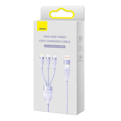 Ladekabel USB-A / USB-C - Lightning / microUSB / USB-C Baseus Flash Series II 3in1, 100W, 1.2m, Lilla CASS030105