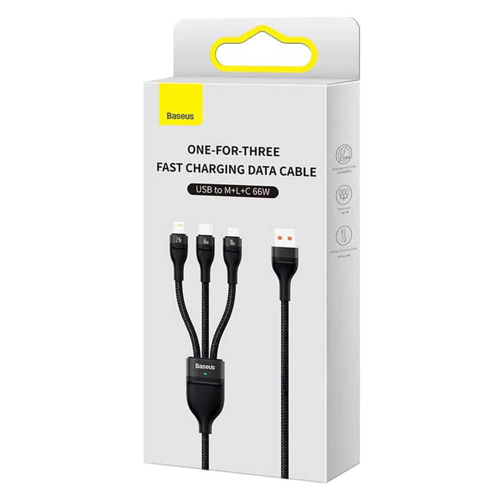 USB-A - Lightning / microUSB / USB-C Baseus Flash Series II 3in1 ladekabel, 66W, 1.2m, Svart CASS040001