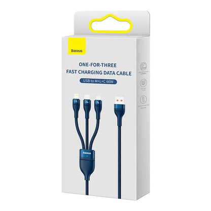 Ladekabel USB-A - Lightning / microUSB / USB-C Baseus Flash Series II 3in1, 66W, 1.2m, Blå CASS040003