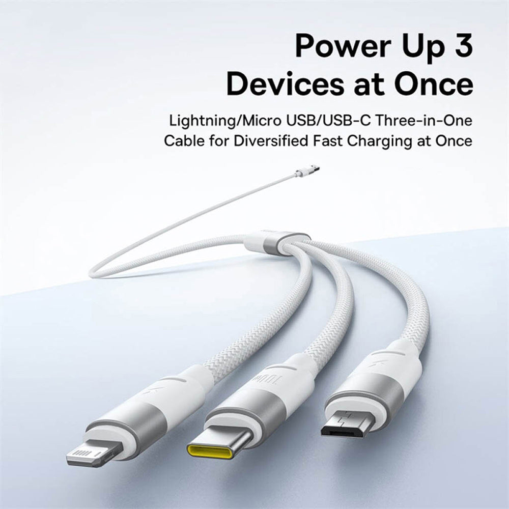 USB-A - Lightning / microUSB / USB-C Baseus StarSpeed ladekabel, 100W, 1.5m, Hvit P10319900211-00