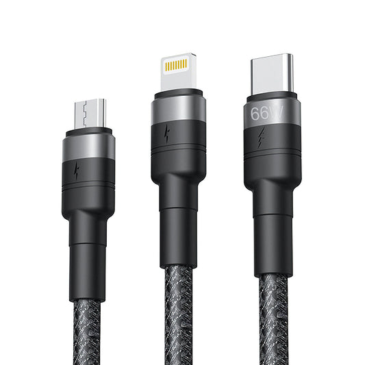 Ladekabel USB-A - Lightning / microUSB / USB-C XO Design NB-Q191 3in1, 66W, 1.2m, Svart