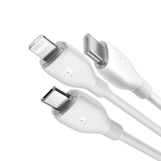 USB-A ladekabel - Lightning / microUSB / USB-C Baseus Ultra Fast 3in1, 18W, 1,3m, hvit P10376303211-00