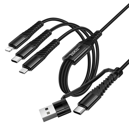 USB-A / USB-C ladekabel - Lightning / microUSB / USB-C HOCO X123 3i1, 18W, 1m, svart