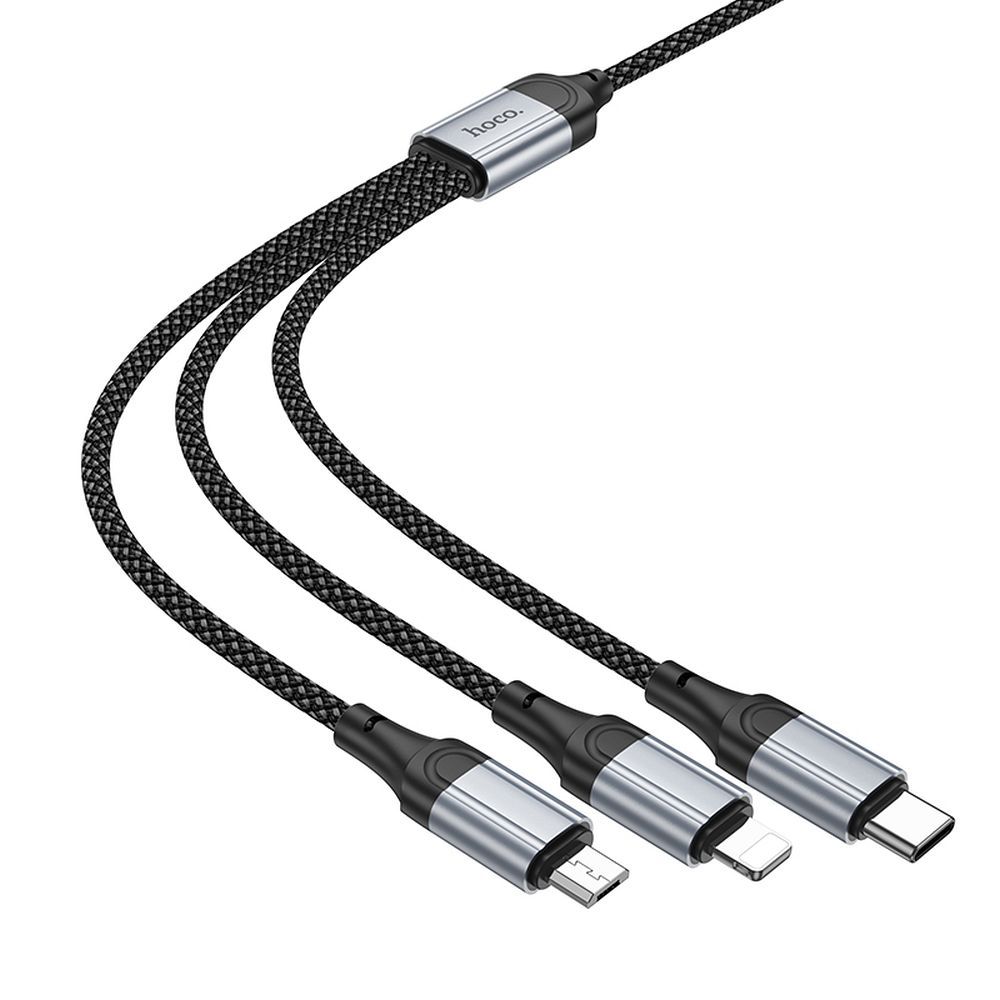 Ladekabel USB-A til Lightning / microUSB / USB-C HOCO X102 3in1, 18W, 1m, Svart 