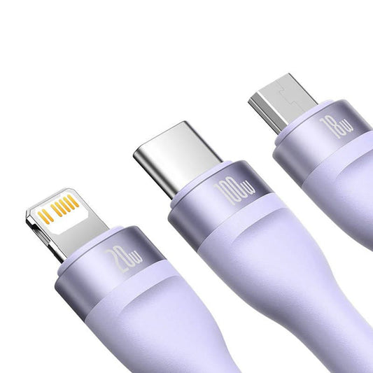 Ladekabel USB-A / USB-C - Lightning / microUSB / USB-C Baseus Flash Series II 3in1, 100W, 1.2m, Lilla CASS030105