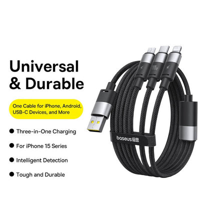 USB-A - Lightning / microUSB / USB-C Baseus StarSpeed ladekabel, 100W, 1.5m, Hvit P10319900211-00