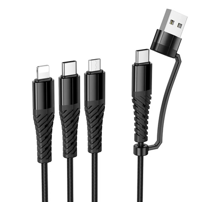 USB-A / USB-C ladekabel - Lightning / microUSB / USB-C HOCO X123 3i1, 18W, 1m, svart