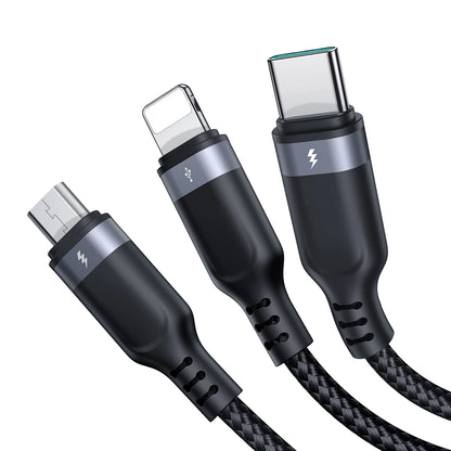Ladekabel USB-A - Lightning / microUSB / USB-C Joyroom S-A18 3in1, 20W, 0.3m, Svart