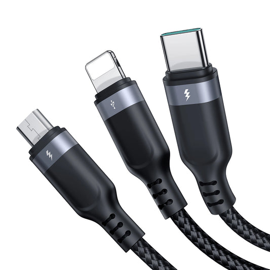 Ladekabel USB-A - Lightning / microUSB / USB-C Joyroom S-A18 3in1, 20W, 0.3m, Svart