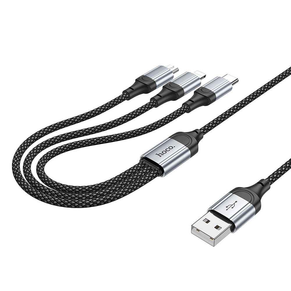 Ladekabel USB-A til Lightning / microUSB / USB-C HOCO X102 3in1, 18W, 1m, Svart 
