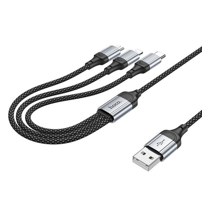 Ladekabel USB-A til Lightning / microUSB / USB-C HOCO X102 3in1, 18W, 1m, Svart 