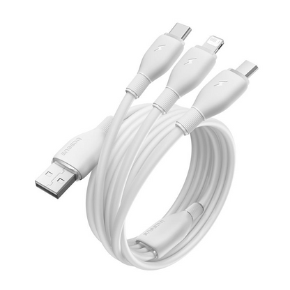 USB-A ladekabel - Lightning / microUSB / USB-C Baseus Ultra Fast 3in1, 18W, 1,3m, hvit P10376303211-00