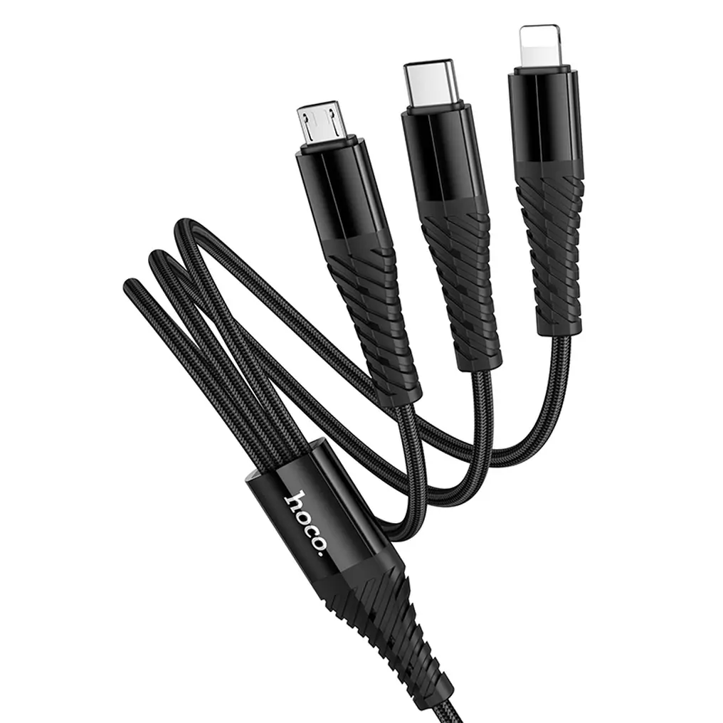 USB-A / USB-C ladekabel - Lightning / microUSB / USB-C HOCO X123 3i1, 18W, 1m, svart