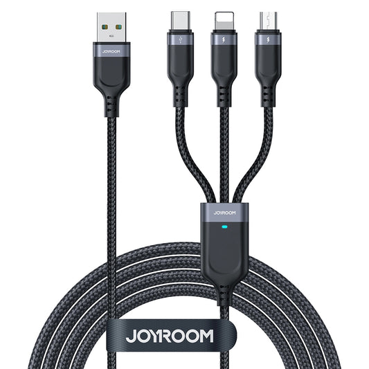 Ladekabel USB-A - Lightning / microUSB / USB-C Joyroom S-A18 3in1, 20W, 0.3m, Svart
