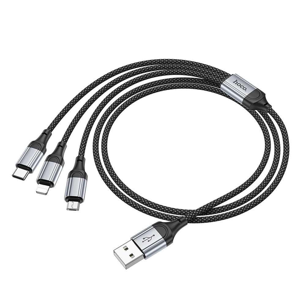 Ladekabel USB-A til Lightning / microUSB / USB-C HOCO X102 3in1, 18W, 1m, Svart 