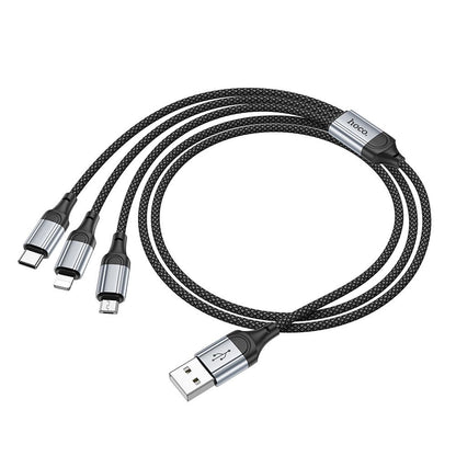Ladekabel USB-A til Lightning / microUSB / USB-C HOCO X102 3in1, 18W, 1m, Svart 