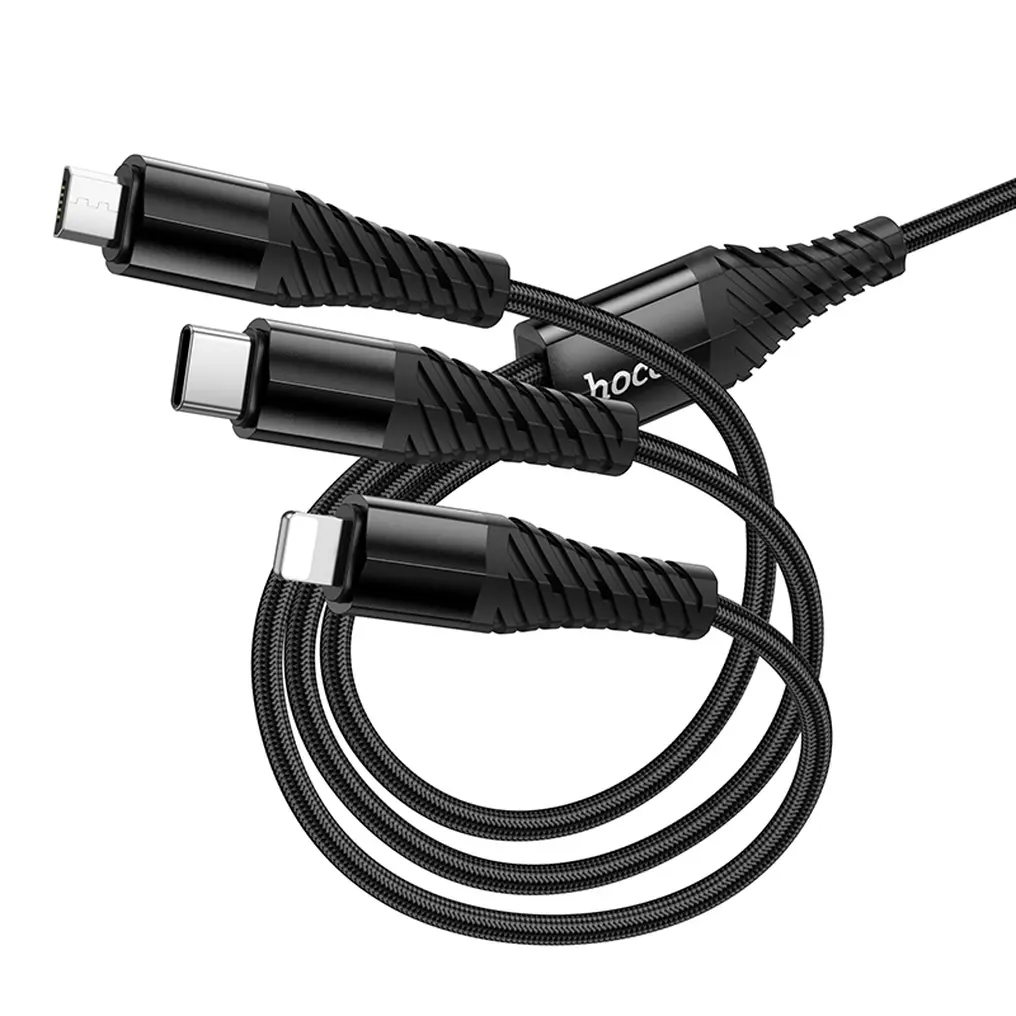 USB-A / USB-C ladekabel - Lightning / microUSB / USB-C HOCO X123 3i1, 18W, 1m, svart