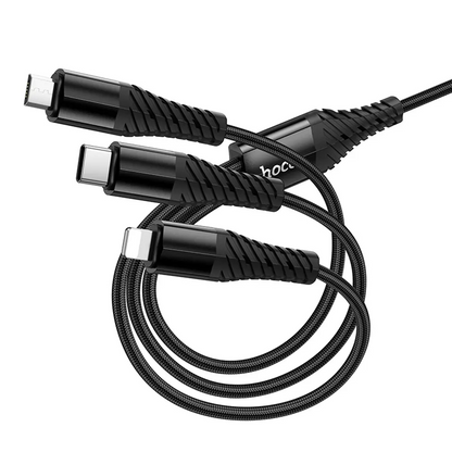 USB-A / USB-C ladekabel - Lightning / microUSB / USB-C HOCO X123 3i1, 18W, 1m, svart