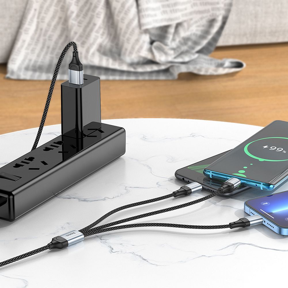 Ladekabel USB-A til Lightning / microUSB / USB-C HOCO X102 3in1, 18W, 1m, Svart 