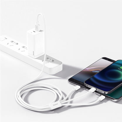USB-A - Lightning / microUSB / USB-C Baseus Superior 3in1 Series ladekabel, 20W, 1m, Hvit P10320105221-00