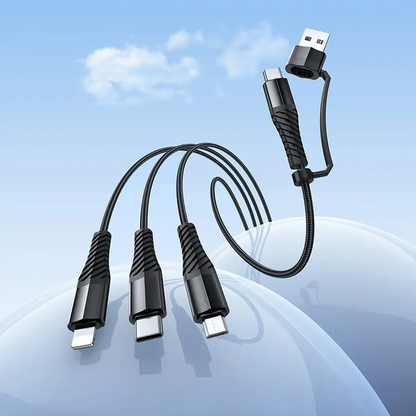 USB-A / USB-C ladekabel - Lightning / microUSB / USB-C HOCO X123 3i1, 18W, 1m, svart