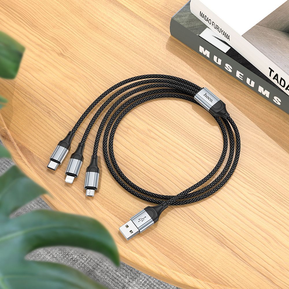 Ladekabel USB-A til Lightning / microUSB / USB-C HOCO X102 3in1, 18W, 1m, Svart 