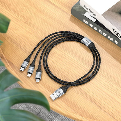 Ladekabel USB-A til Lightning / microUSB / USB-C HOCO X102 3in1, 18W, 1m, Svart 