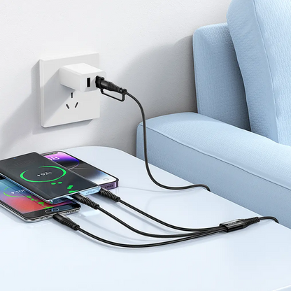 USB-A / USB-C ladekabel - Lightning / microUSB / USB-C HOCO X123 3i1, 18W, 1m, svart