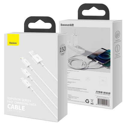 USB-A - Lightning / microUSB / USB-C Baseus Superior 3in1 Series ladekabel, 20W, 1m, Hvit P10320105221-00