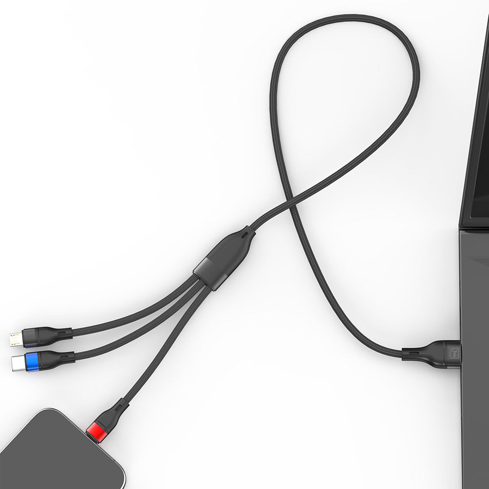 USB-A - Lightning / microUSB / USB-C 3MK Hyper N ladekabel, 18W, 1.2m, Svart