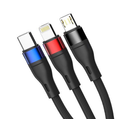 USB-A - Lightning / microUSB / USB-C 3MK Hyper N ladekabel, 18W, 1.2m, Svart