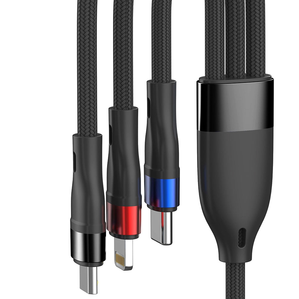 USB-A - Lightning / microUSB / USB-C 3MK Hyper N ladekabel, 18W, 1.2m, Svart