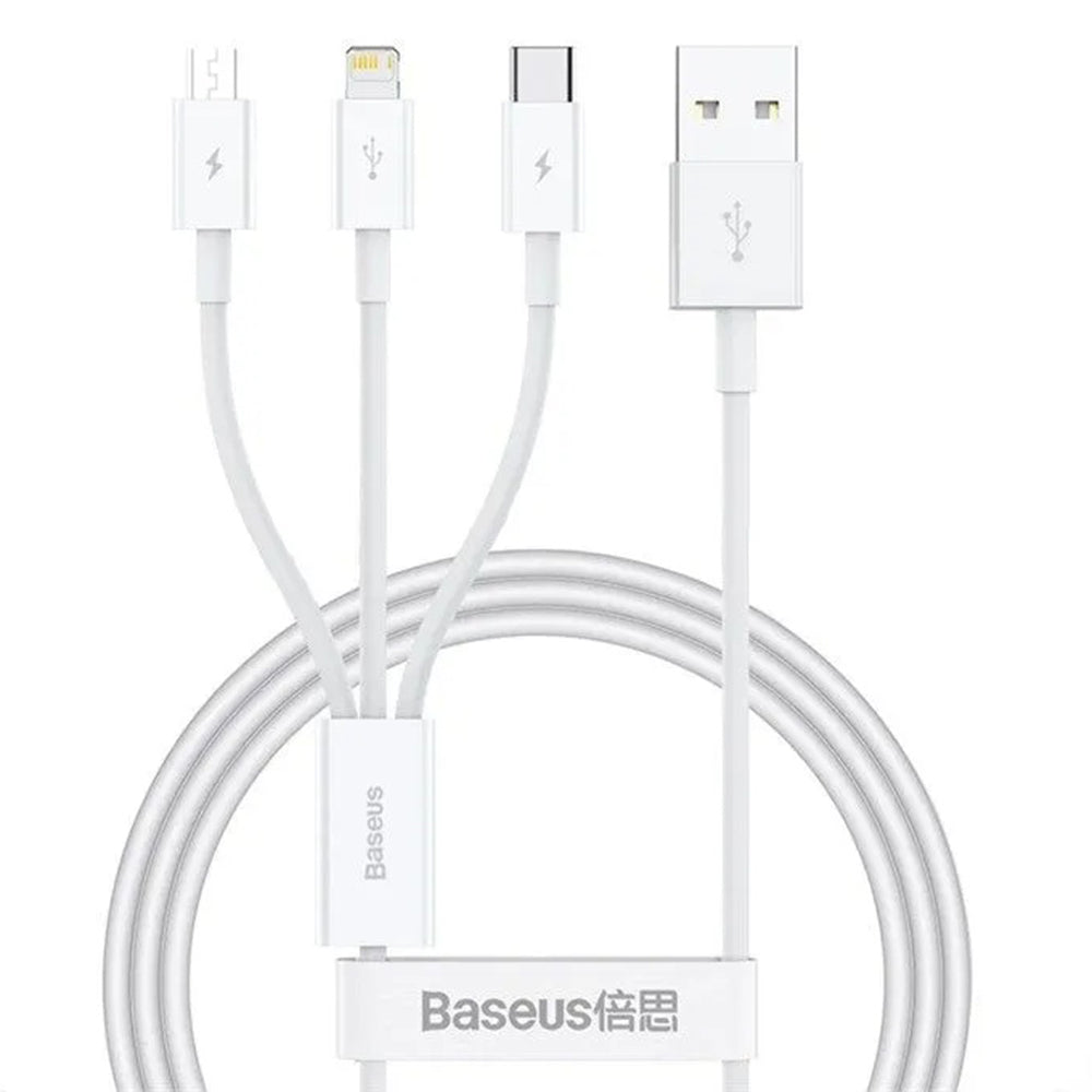 USB-A - Lightning / microUSB / USB-C Baseus 3in1 ladekabel, 100W, 1.5m, Hvit P10377705213-00
