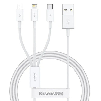USB-A - Lightning / microUSB / USB-C Baseus 3in1 ladekabel, 100W, 1.5m, Hvit P10377705213-00