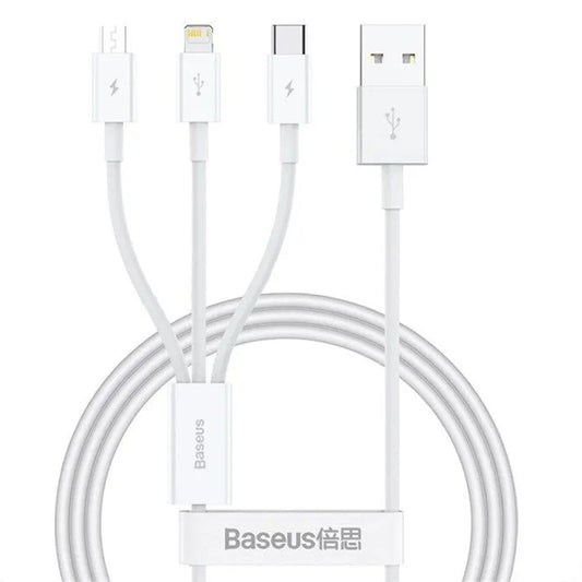USB-A - Lightning / microUSB / USB-C Baseus 3in1 ladekabel, 100W, 1.5m, Hvit P10377705213-00