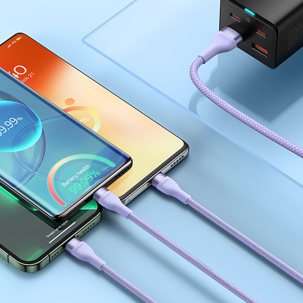 USB-A - Lightning / microUSB / USB-C Baseus Flash Series II 3in1 ladekabel, 66W, 1.2m, Lilla CASS040005
