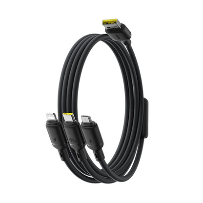 USB-A - Lightning / microUSB / USB-C Baseus Silky 3in1 ladekabel, 100W, 1.5m, Svart P10377705123-00