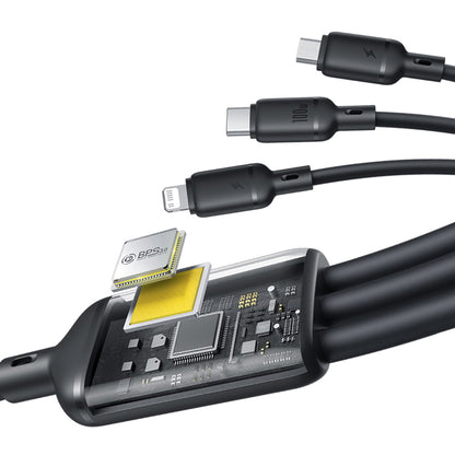 USB-A - Lightning / microUSB / USB-C Baseus Silky 3in1 ladekabel, 100W, 1.5m, Svart P10377705123-00