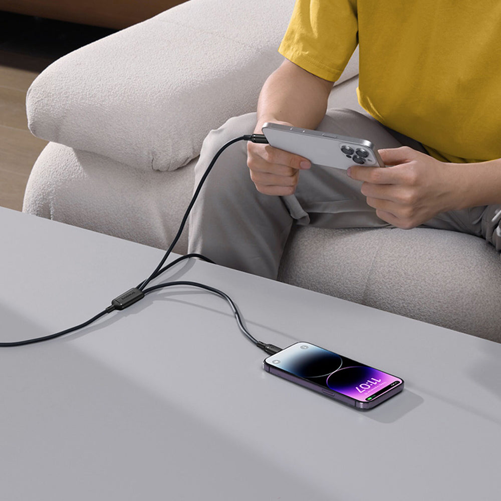 USB-A - Lightning / microUSB / USB-C Baseus Silky 3in1 ladekabel, 100W, 1.5m, Svart P10377705123-00