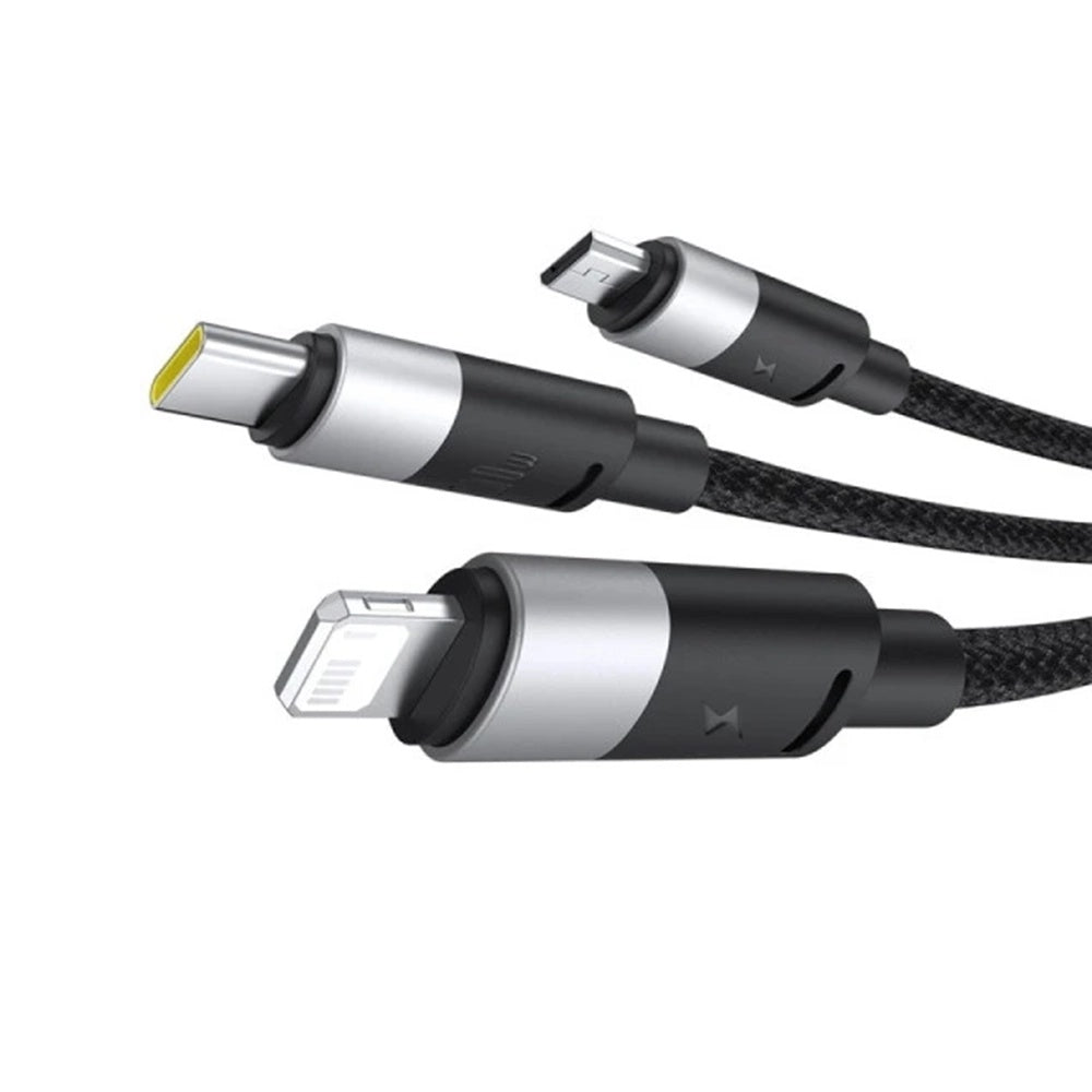 USB-A - Lightning / microUSB / USB-C Baseus StarSpeed 3in1 ladekabel, 100W, 1.5m, Svart P10319900111-01