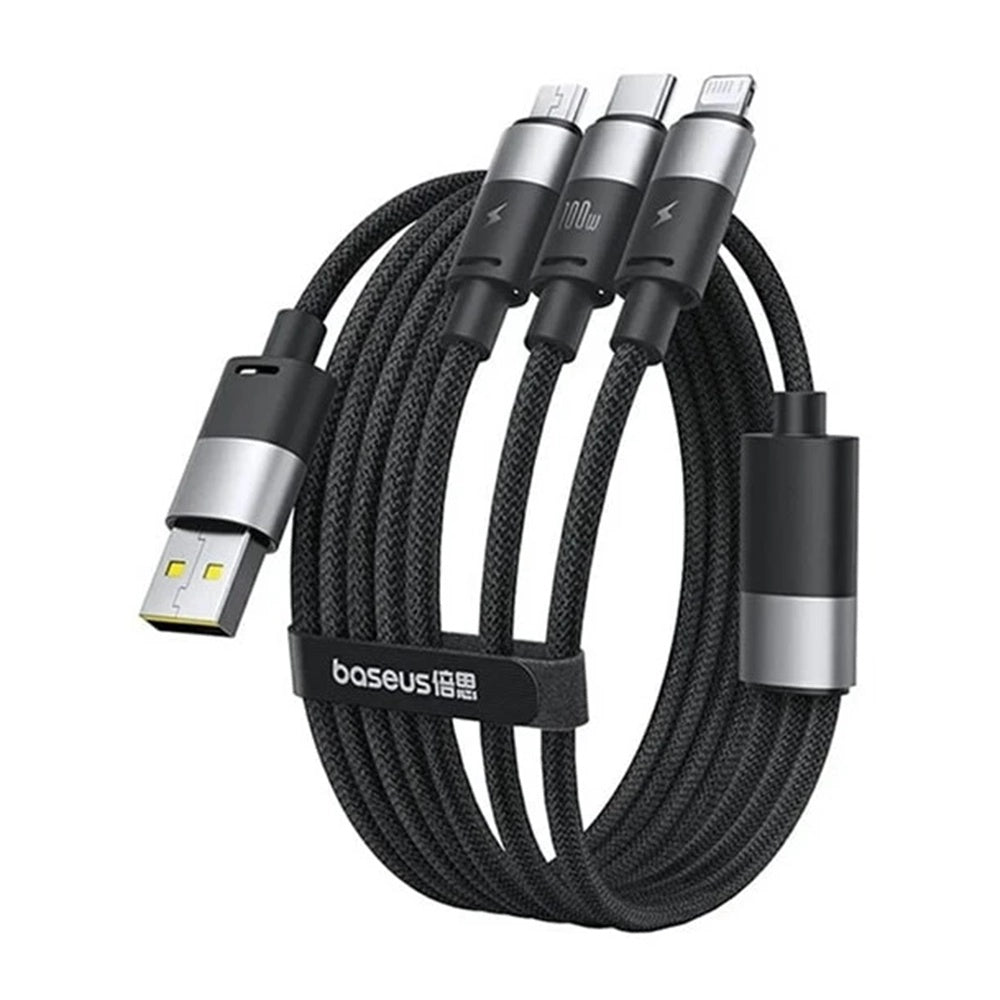 USB-A - Lightning / microUSB / USB-C Baseus StarSpeed 3in1 ladekabel, 100W, 1.5m, Svart P10319900111-01