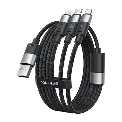 USB-A - Lightning / microUSB / USB-C Baseus StarSpeed 3in1 ladekabel, 100W, 1.5m, Svart P10319900111-01