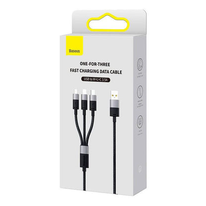 USB-A - Lightning / microUSB / USB-C Baseus StarSpeed 3in1 ladekabel, 100W, 1.5m, Svart P10319900111-01