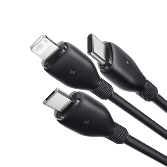 USB-A - Lightning / microUSB / USB-C Baseus Ultra Fast 3in1 ladekabel, 18W, 1.3m, Svart P10376303121-00